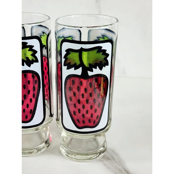 Libbey Strawberry Pedestal Tumbler Glass 16oz Retro 80's 6 1/2" x3 Vintage - Picture 4 of 13